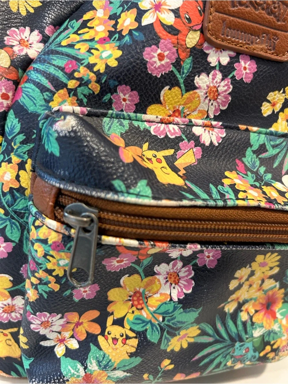 Pokémon Loungefly Pikachu Floral Mini Backpack Multicolor Zip Front Pocket